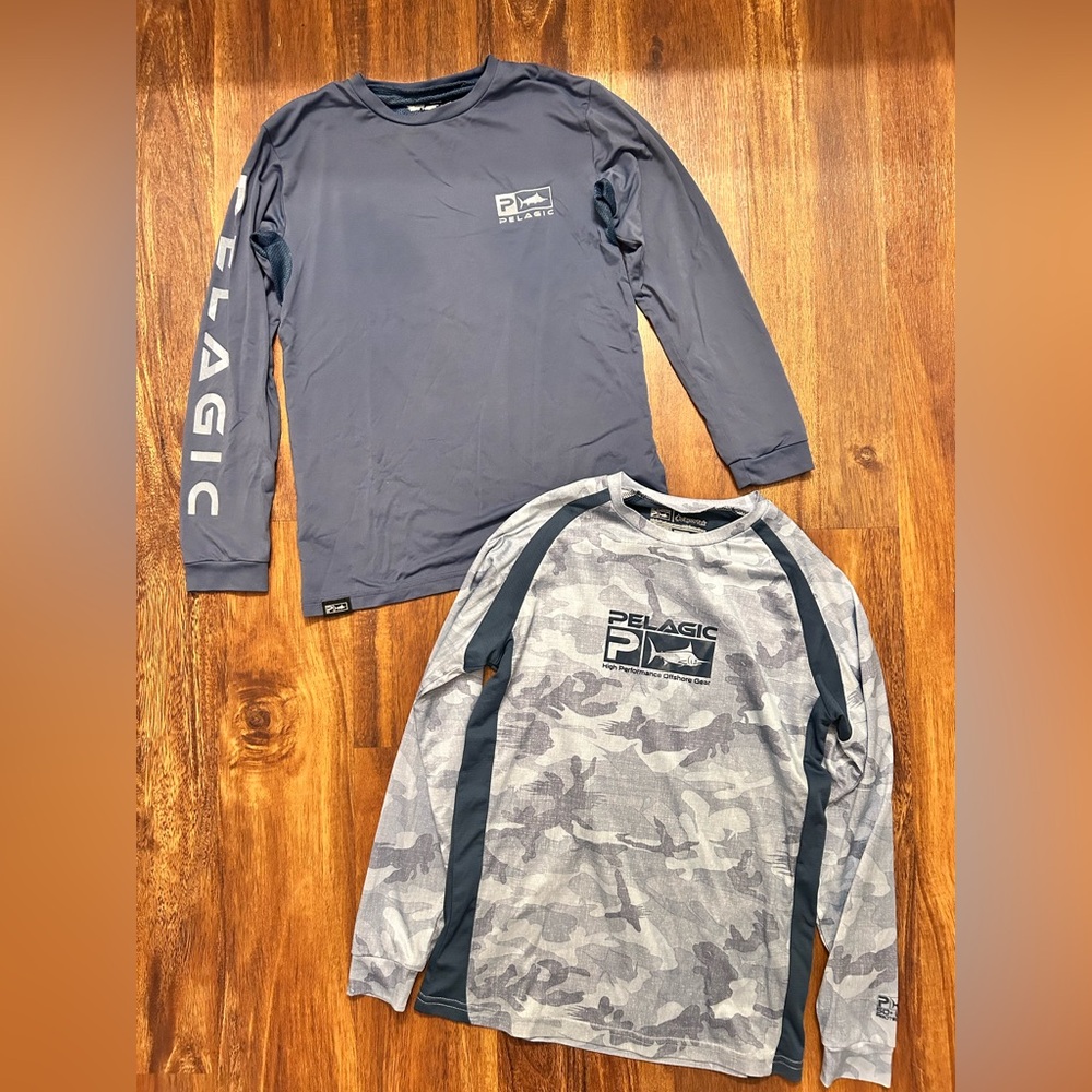 Bundle of Pelagic Boys' Long Sleeve Performance Shirts - Gray & Camo